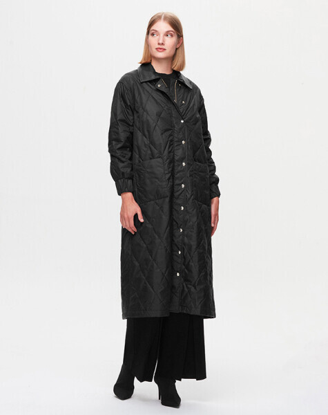 T25K-8021 Baklava Dilimli Trenckot BLACK - 1