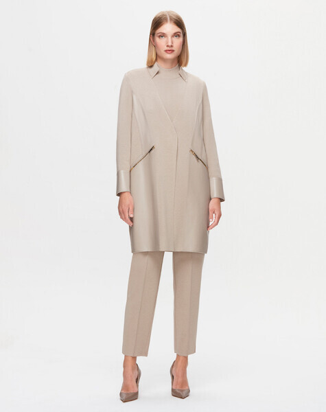 T25K-8023 Deri Detaylı Triko Ceket 8YR71-STONE - 1