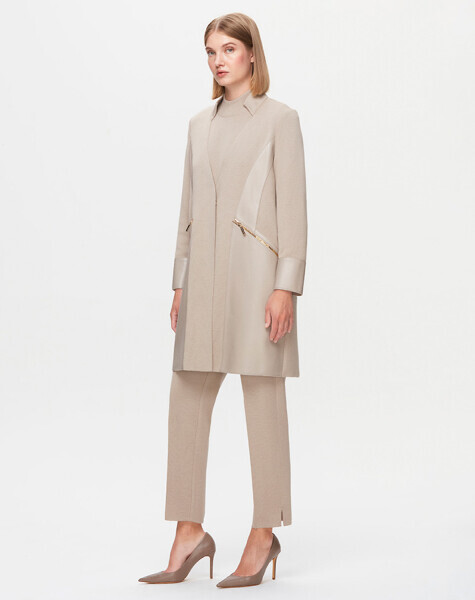 T25K-8023 Deri Detaylı Triko Ceket 8YR71-STONE - 2