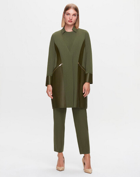 T25K-8023 Deri Detaylı Triko Ceket FARAD-GREEN - MISS DALIDA