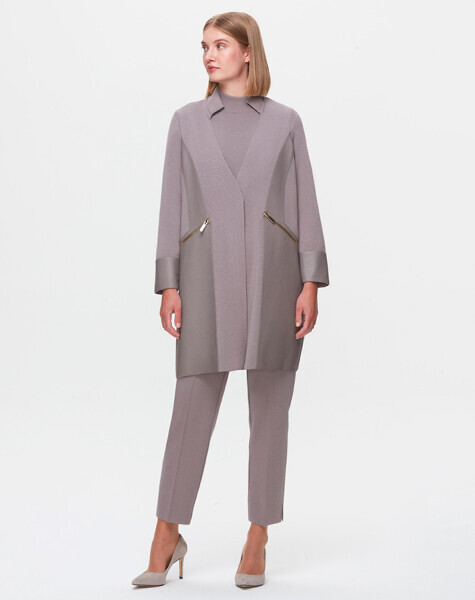 T25K-8023 Deri Detaylı Triko Ceket SCURE-MİNK - 1