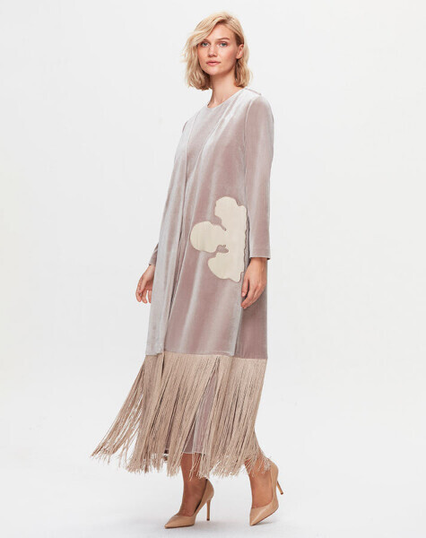 T25K-8029 Ucu Püsküllü Kadife Kap BEİGE - 1