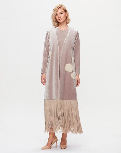 T25K-8029 Ucu Püsküllü Kadife Kap BEİGE - 2