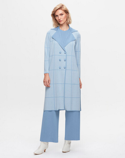 T25K-9001 Zigzag Desenli Uzun Hırka PB13E-BLUE 