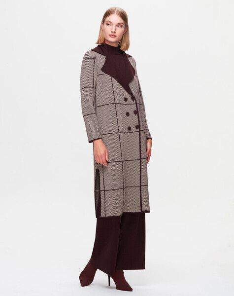 T25K-9001 Zigzag Desenli Uzun Hırka TROTA-OUBERGİNE - 2