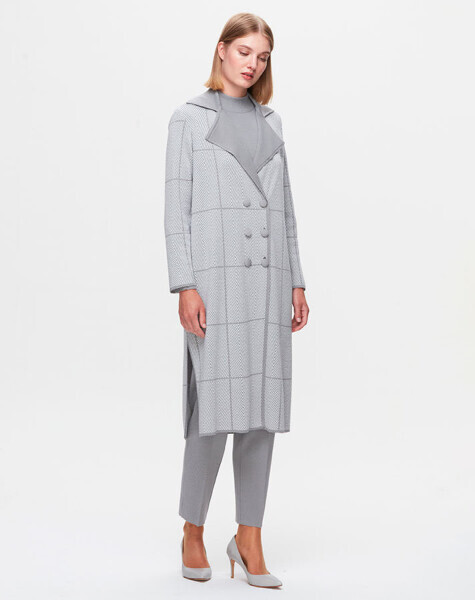 T25K-9001 Zigzag Desenli Uzun Hırka VİALE-GREY 