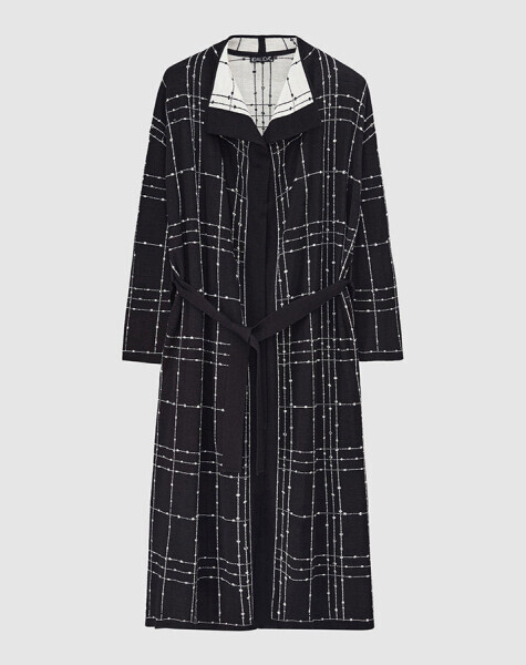 T25K-9002 Beli Kuşaklı Triko Hırka BLACK 