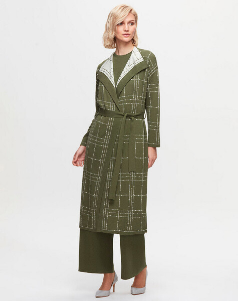 T25K-9002 Beli Kuşaklı Triko Hırka FARAD-GREEN - 2