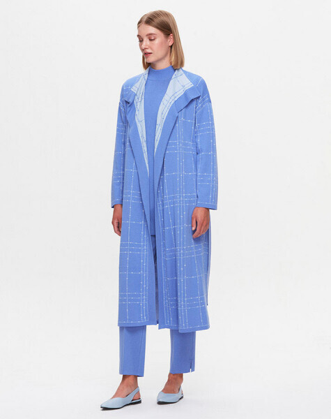 T25K-9002 Beli Kuşaklı Triko Hırka PANNO-SAPPHIRE 