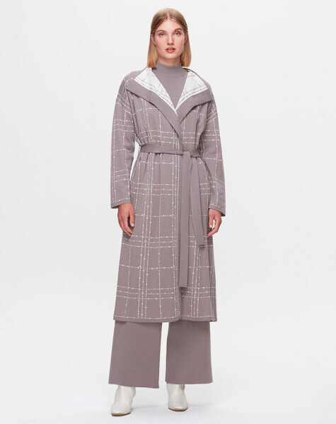 T25K-9002 Beli Kuşaklı Triko Hırka SCURE-MİNK - 1