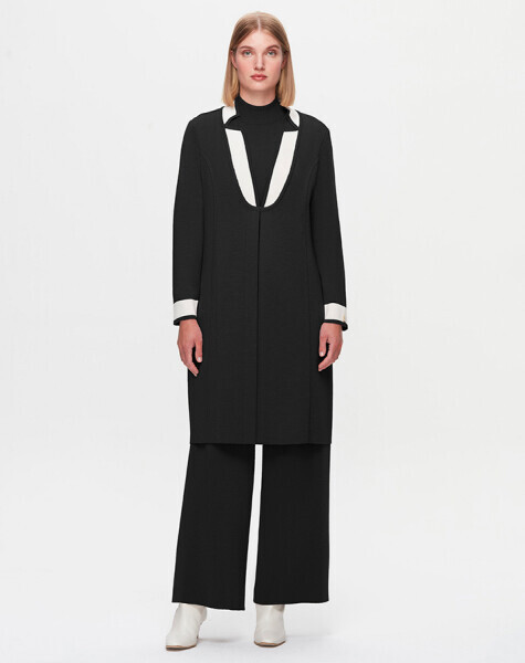 T25K-9003 Yaka Detaylı Agraflı Uzun Hırka BLACK 