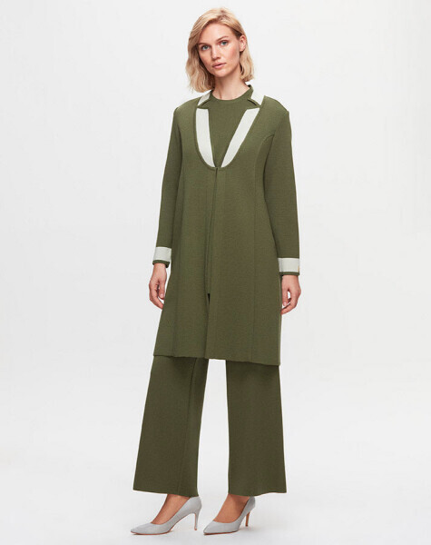 T25K-9003 Yaka Detaylı Agraflı Uzun Hırka FARAD-GREEN 