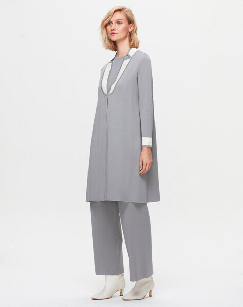 T25K-9003 Yaka Detaylı Agraflı Uzun Hırka VİALE-GREY - MISS DALIDA (1)