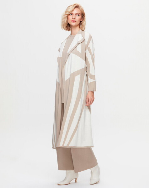 T25K-9005 Şal Yaka Desenli Uzun Hırka 8YR71-STONE 