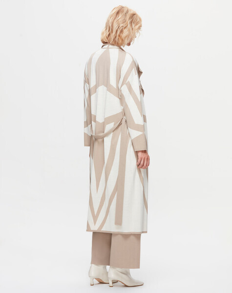 T25K-9005 Şal Yaka Desenli Uzun Hırka 8YR71-STONE - 2