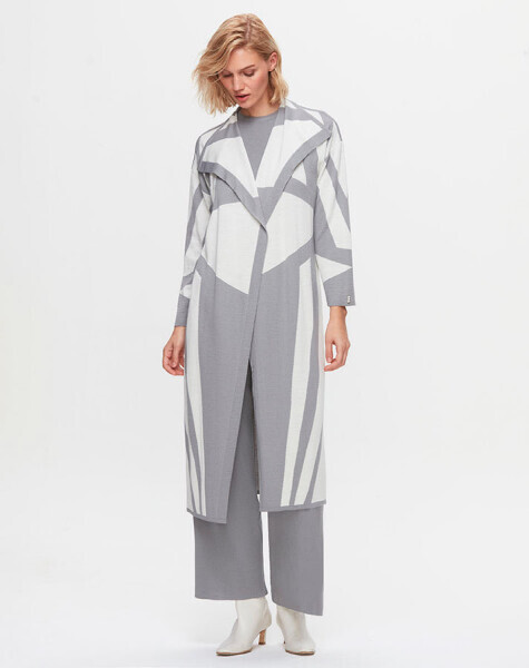 T25K-9005 Şal Yaka Desenli Uzun Hırka VİALE-GREY - 2