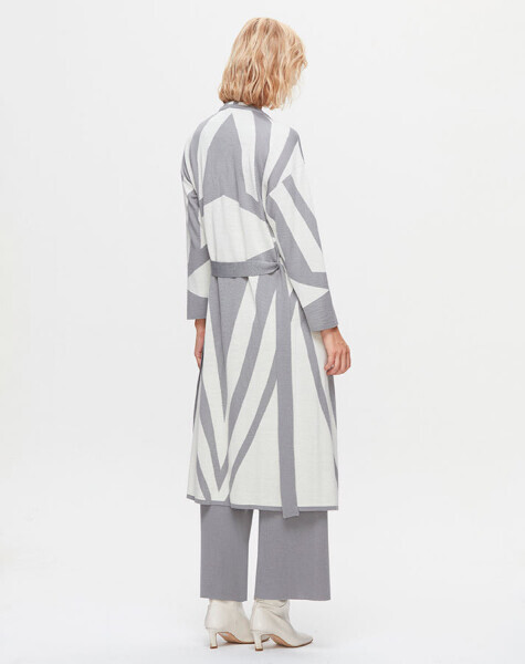 T25K-9005 Şal Yaka Desenli Uzun Hırka VİALE-GREY - 3