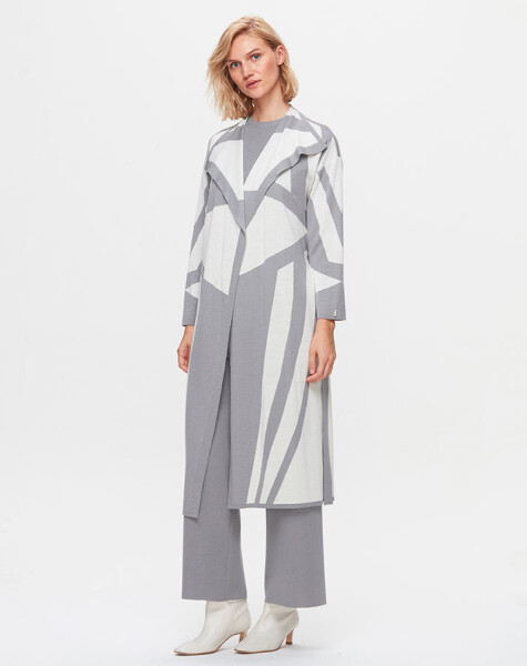 T25K-9005 Shawl Collar Patterned Long Cardigan - 1