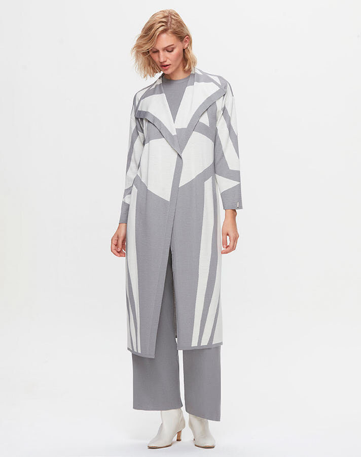 T25K-9005 Shawl Collar Patterned Long Cardigan - 2