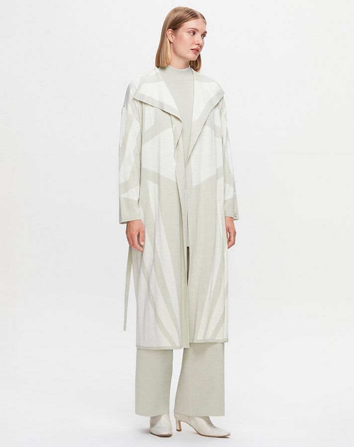 T25K-9005 Shawl Collar Patterned Long Cardigan - 9