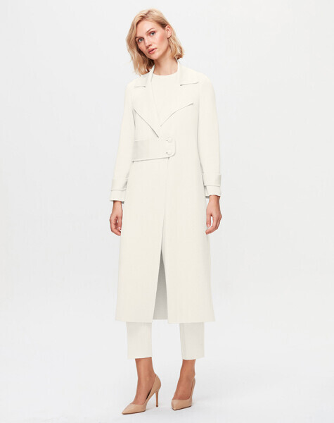 Beli Kemerli Uzun Ekru Hırka 