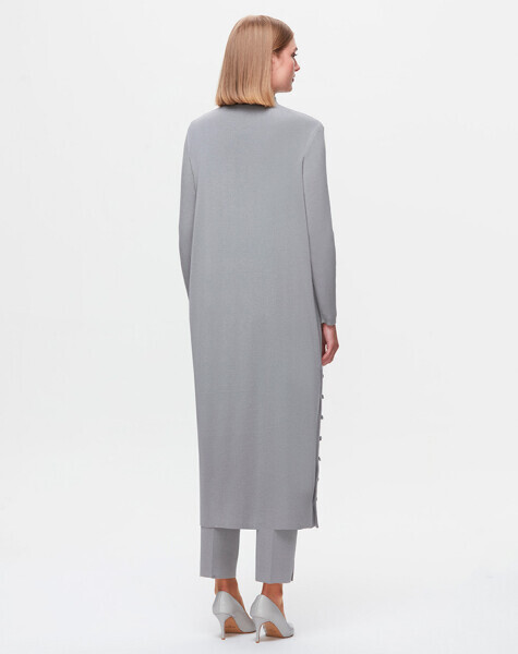 T25K-9007 Düz Renk Uzun Basic Hırka VİALE-GREY - 3