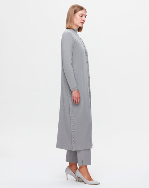 T25K-9007 Düz Renk Uzun Basic Hırka VİALE-GREY - MISS DALIDA (1)