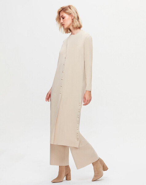 T25K-9007 Düz Renk Uzun Basic Hırka YY216-BEİGE 