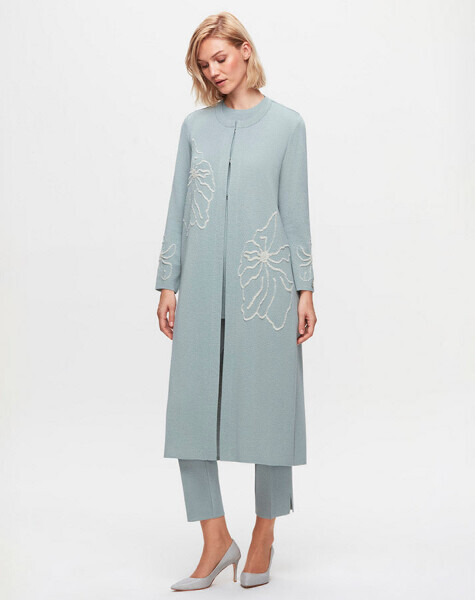 T25K-9008 Çiçek Desenli Agraf Kapama Uzun Hırka MANİA-RESEDA 