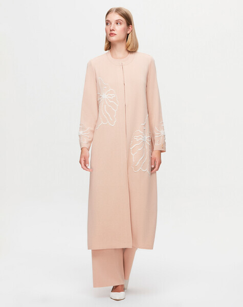 T25K-9008 Çiçek Desenli Agraf Kapama Uzun Hırka YR01H-SALMON - 1