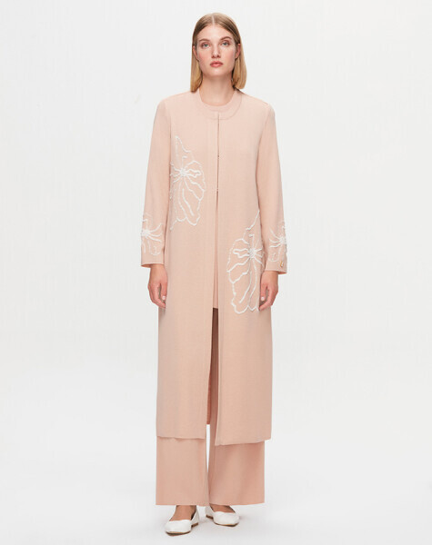 T25K-9008 Çiçek Desenli Agraf Kapama Uzun Hırka YR01H-SALMON - 2