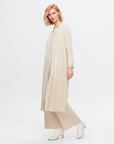 T25K-9008 Çiçek Desenli Agraf Kapama Uzun Hırka YY216-BEİGE 