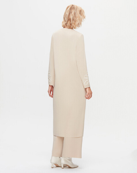 T25K-9008 Çiçek Desenli Agraf Kapama Uzun Hırka YY216-BEİGE - 3