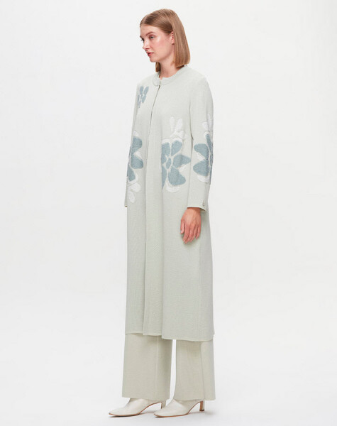 T25K-9009 Floral Patterned Cardigan with Knitting Technique - 2