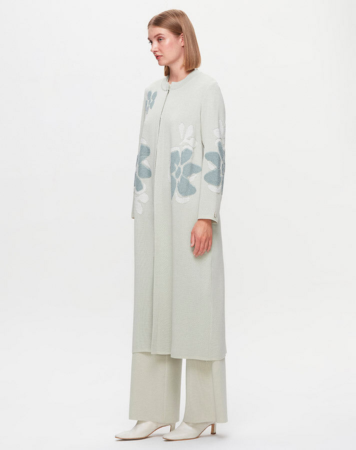 T25K-9009 Floral Patterned Cardigan with Knitting Technique - 2