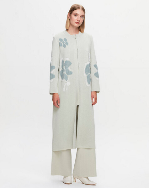 T25K-9009 Örgü Teknikli Çiçek Desenli Hırka FONIA-RIVER - 1