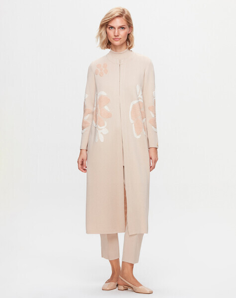 T25K-9009 Örgü Teknikli Çiçek Desenli Hırka YR23T-SAND 