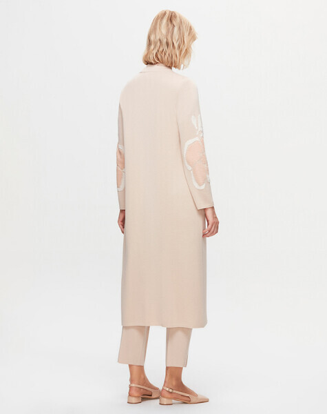 T25K-9009 Örgü Teknikli Çiçek Desenli Hırka YR23T-SAND - 2