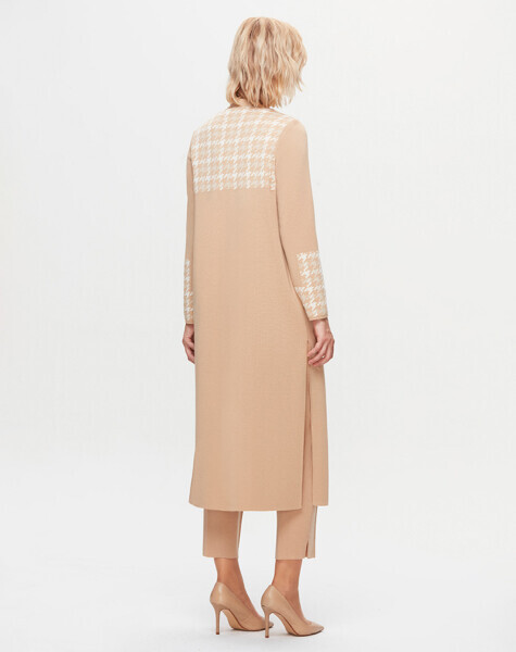 T25K-9010 Önden Düğmeli Cepli Desenli Hırka DIDO-BEİGE - 2