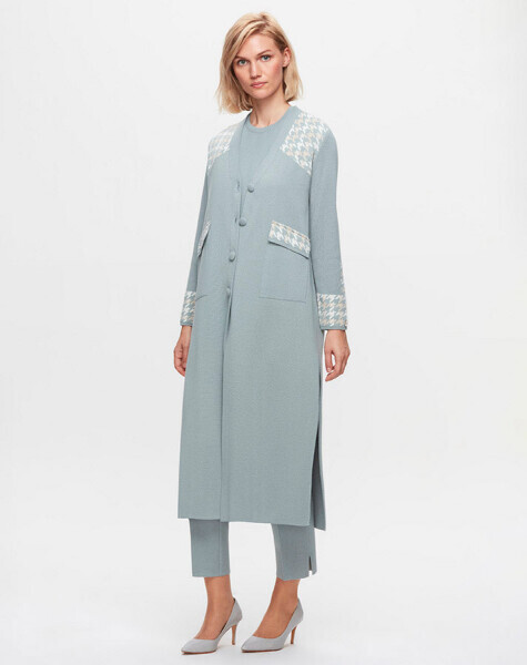 T25K-9010 Önden Düğmeli Cepli Desenli Hırka MANİA-RESEDA - MISS DALIDA