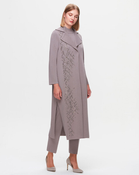 T25K-9011 Stone Detailed Long Cardigan - 9