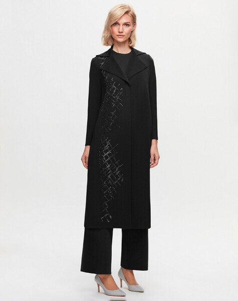 T25K-9011 Taş Detaylı Uzun Hırka BLACK 