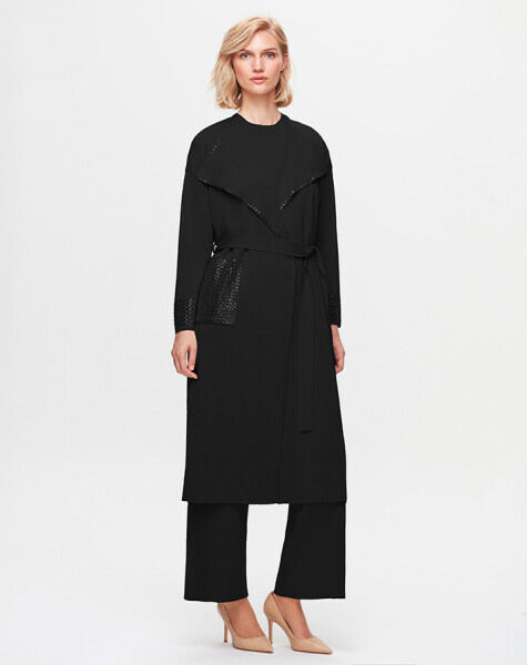 T25K-9013 Cebi ve Önü Yakası Detaylı Hırka BLACK - 1