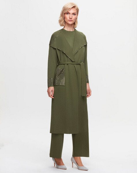 T25K-9013 Cebi ve Önü Yakası Detaylı Hırka FARAD-GREEN 