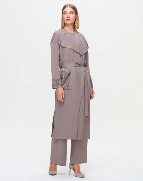 T25K-9013 Cebi ve Önü Yakası Detaylı Hırka SCURE-MİNK 