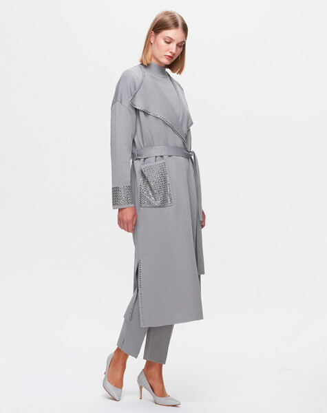 T25K-9013 Cebi ve Önü Yakası Detaylı Hırka VİALE-GREY - 2