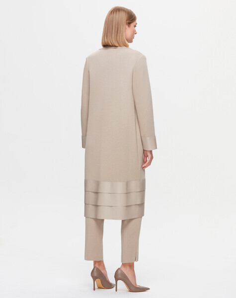 T25K-9014 Etek Ucu Deri Taş Rengi Hırka - 3