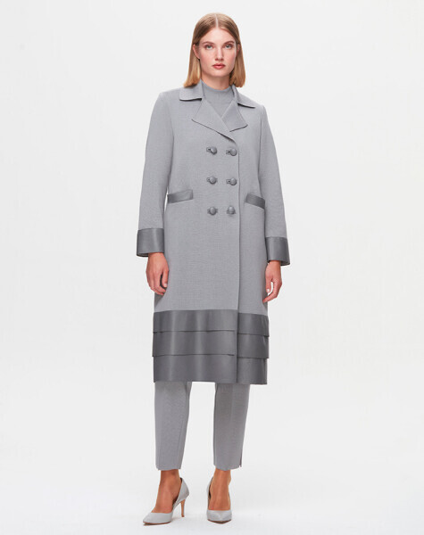 T25K-9014 Etek Ucu Deri Gri Hırka 