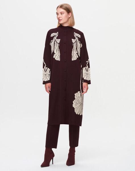 T25K-9017 Önü Çiçek Desenli Hırka BLACK - 3