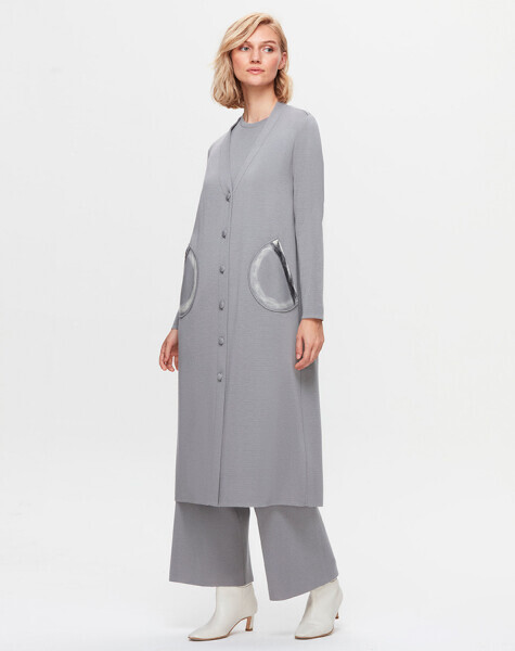 T25K-9019 Cepleri Keçe Detaylı Hırka VİALE-GREY - MISS DALIDA (1)